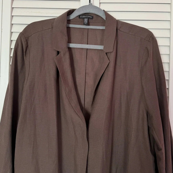 Eileen Fisher Relaxed Fit Lagenlook Linen Blend Brown Blazer Jacket Size XL - Picture 3 of 5
